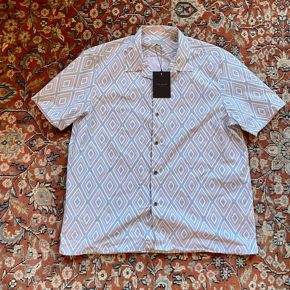 Brand New With Tags Ted Baker London Geometric Pastel Button Down Shirt - Picture 2 of 6